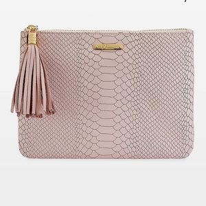Gigi New York All In One Embossed Leather Clutch With Tassel Dark Pink/Mauve